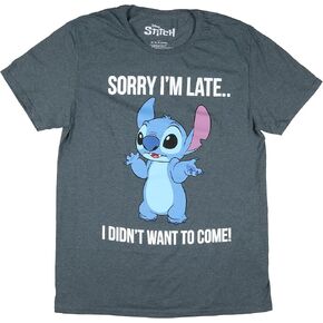 Seven Times Six Lilo & Stitch Mens' Sorry I'm Late Graphic Print Adult Short Sleeve T-Shirt