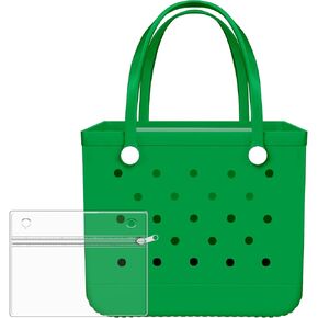 Large Rubber Tote Bag Waterproof Beach Washable Handbag Storage Bags Durable Modern Travel SportsTote Bag (Green, Large)
