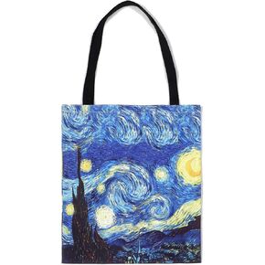 The Starry Night Canvas Tote Bag Large Women Casual Shoulder Bag Handbag, Shopping Grocery Canvas Bag, Oil Painting Reusable Multipurpose Tote Bag for Outdoors