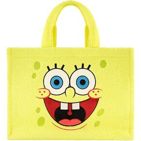 Concept One SpongeBob Squarepants Tote Bag, Faux Fur Travel Handbag with Adjustable Shoulder Strap and Trolley Sleeve, Yellow