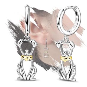 Dog Earrings for Teens Girls Women - Sterling Silver Gold Cute Animal Earrings Hypoallergenic Lightweight Cubic Zirconia Hoop Earrings for Sensitive Ears Lovely Loop Earrings Gifts for Christmas