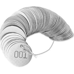 Round Tag 1-1/4 Inch Small Circle Metal Tags Number Options 001-050 Stamping Tag with Hole for Pets, Plants, Doors(50 Pieces)
