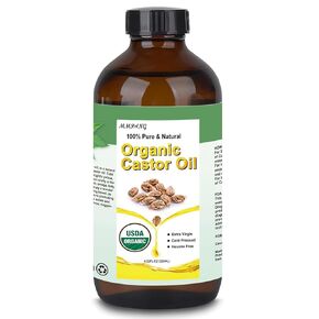 USDA Certified 100% Pure Organic Castor Oil Cold-Pressed Hexane Free Unrefined Extra Virgin for Hair Growth, Thicker Lashes, Eyebrows, Moisturizes Skin, Glass Bottle 4.22oz/120ml