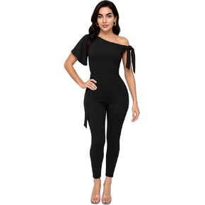 Womens Sexy One Piece Jumpsuits Summer Casual Rompers Short Sleeve Tie Shoulder Bodycon Party Club Jumpsuit Romper