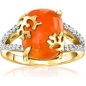 Ross-Simons Carnelian and .20 ct. t.w. White Zircon Reef Ring in 18kt Gold Over Sterling