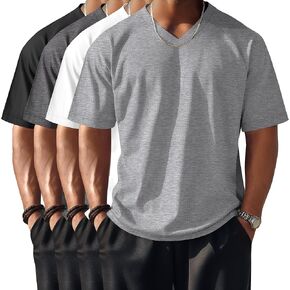 Riyiper 4 Pack Men's Big and Tall V Neck T-Shirts, Raglan Short Sleeve 30% Cotton Oversized Top Casual Summer Basic Tee