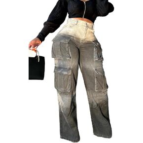 Vaceky Stretch Baggy Jeans Women High Waist Straight Leg Y2K Denim Cargo Pants