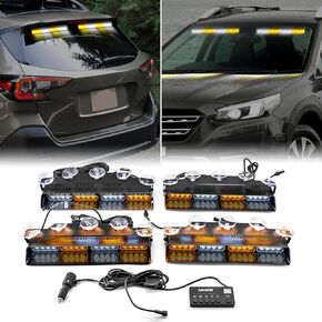 WeiSen 4 Pack 2x14 Inch Dash Strobe Light with Controller & Wiring Harness and Suction Cups, Interior Windshield LED Light Bar Compatible with Car Sedan (Amber & White)