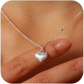 SUYACS Sparkly Love Heart Necklaces for Women 925 Sterling Silver Cute Bling Shiny Big Sweet Heart Choker Pendant Necklace Minimalist Chain Jewelry Gifts for Girlfriend