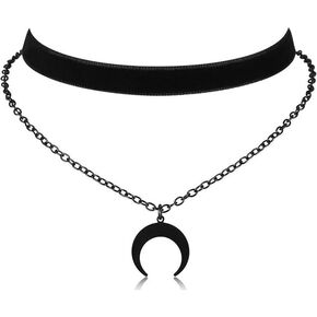 Black Goth Moon Necklace for Women Layered Crescent Moon Velvet Choker 90s Necklace Trendy Goth Choker Necklace Exquisite Y2K Punk Jewelry Accessories