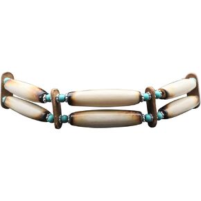 outROAR Gear Native Style Bone Choker Necklace- Two Row American Indian Inspired Regalia - Rustic Beige with Blue/Brown Accents