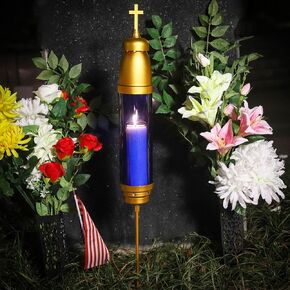 Cemetery Light Candle Holder, Memorial Candle, Grave Vigil Light Holder,Anodized Aluminum Eternal Light Dome Memorial Light Grav Lamp, Gold Blue