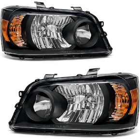 Headlight Compatible with Toyota Highlander 2004 2005 2006 2007 Headlight Black Housing Amber Reflector Headlamp Replacement Pair Left and Right