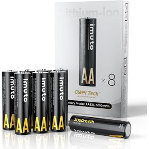 imuto Rechargeable AA Lithium Batteries with Fast Charger, 8 Pack 3000mWh High Capacity Double A Batteries, 1.5V Constant Output AA Li-ion Batteries, Recharge up to 1200x Times (Christmas Style)