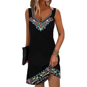 SAUKOLE Summer Dresses for Women Casual Loose Sleeveless Tank Dress Fashion V Neck Flowy Mini Short Sundress