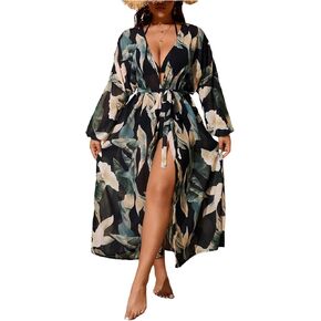 Floerns Women's Plus Sweat Woar -Ups Tie Print Bride Long Sleeve Vacation Kimono