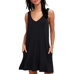 Bishuige Women Summer Casual V Neck Beach Cover Up Bikini Swimsuit Tank Dress