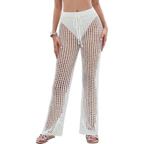 Eddoyee Womens Crochet Cover Up Pants Summer Beach Swimsuit Coverup 2025 High Waisted Sexy Mesh Knit Coverup Pants in Kuwait