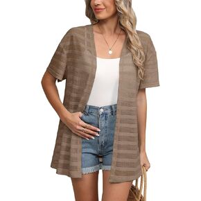 LILBETTER Womens Summer Lightweight Cardigan Short Sleeve Open Front Casual Loose Cover Ups 2025