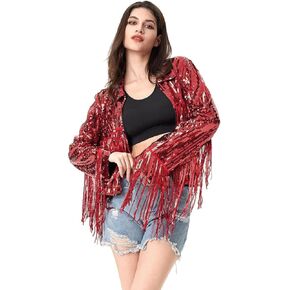 Women's Sequin Jacket Long Sleeve OpenZipper Fahion Shiny Glitter Sparkly Bomber Jackets