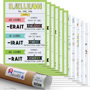 French Verbs & Beginner Vocabulary (Set G) Poster Set, French Classroom Learning Materials for K-12 Students and Teachers, Set of 11, 12 x 18 Inches, Extra Durable