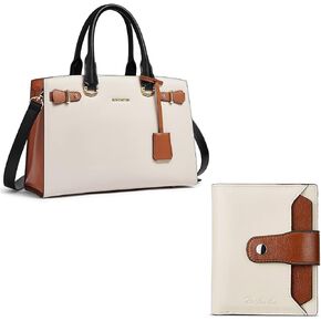 BOSTANTEN Women Leather Handbag Designer Purses Totes Bag Bundle with Women Leather Wallet RFID Blocking Small Bifold Wallet with ID Window