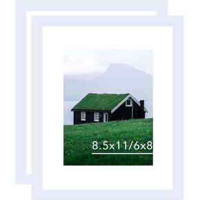 8.5 by 11 Picture Frame with 6x8 Mat for Certificate Document Photo, Display 6x8 with Mat or 8.5 x 11 without Mat, 8.5x11 Picture Frame with Shatter Resistant Plexiglass for Wall or Tabletop, Black