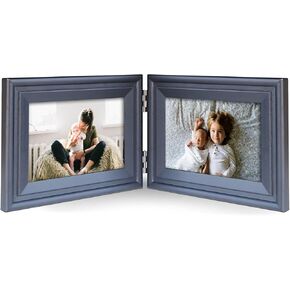 Vertical Horizontal Combo, Double 4x6 Grey Wood Foldable Picture Frame, Opening 3.5x5.5, Desktop or Wall Mounted, Portrait and Landscape View