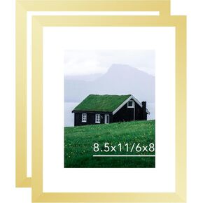8.5 by 11 Picture Frame with 6x8 Mat for Certificate Document Photo, Display 6x8 with Mat or 8.5 x 11 without Mat, 8.5x11 Picture Frame with Shatter Resistant Plexiglass for Wall or Tabletop, Black in Kuwait