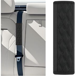 2PCS Car Seat Belt Cover, Leather Vehicle Seatbelt Neck Shoulder Protection Pads, Auto Interior Seat Strap Harness Cushion Accessories, Universal for SUV, Sedan, Truck (Black)