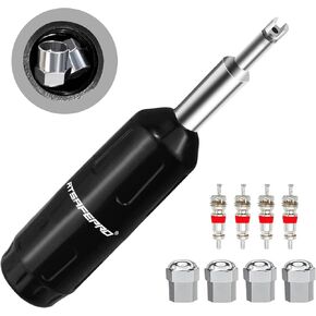 Valve Core Removal Tool, Valve Stem Removal Tool Contains 4 Schrade Valve Cores and 4 Tire Valve Caps, Schrader Valve Removal Tool Quick Repair Kit, Valve Core Tool Easy to Carry