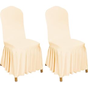 2pcs Chair Covers Stretch Parsons Skirt, Durable Washable Universal Chair Slipcover, Super Fit Spandex Chair Seat Protector Cover for Hotel, Ceremony, Home(Champagne)