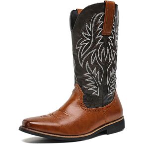 CHUUMEE Cowboy Boots for Men Square Toe Fashion Work Boots Embroidered Leather Western Boots Traditional Country Boot for Male