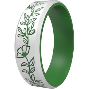 2/1 Paks Wilderness Collection Engraved Ring, Flower Vine Design - Silicone Ring for Men and Women, Silicone Wedding Band for Sports Activities, Breathable Comfort Fit in Saudi Arabia