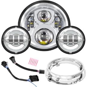 7 Inch LED Headlight Fog Passing Lights Compatible with Harley Davidson Street Glide Road King Ultra Classic Electra Tri Cvo Touring Heritage Softail Slim Deluxe Fatboy- Chrome