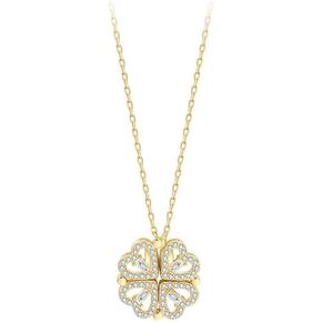 Luxury Adjustable Pendant Necklaces - Four-Leaf Clover & Heart Shaped Design with Sparkling Crystal Accents