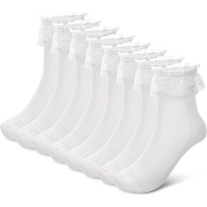 Molain 8 Pairs Ruffle Socks for Women, Turn-Cuff Crew Frilly Sock, Breathable Cool Knit Cotton Socks, Lightweight Thin Casual Calf Socks