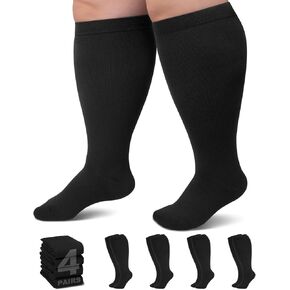 4 Pairs Plus Size Compression Socks for Women & Men Circulation (15-20mmhg) Extra Large Wide Calf Knee High Compression Socks for Providing Gentle Support