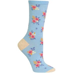 Hot Sox Women's Novelty Floral Casual Crew, Light Blue, Shoe Size: 4-10 (Sock Size: 9-11)