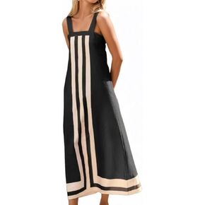 Womens Summer Long Boho Maxi Dress Beach Striped Sundress Beach Cover Up Dress