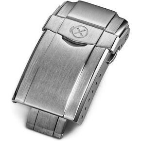 StrapXPro Watch Clasp 18mm Brushed Polished Deployment Watch Buckle Solid 316L Stainless Steel Double-Lock Button Diver Clasp Watches Accessories, Silver