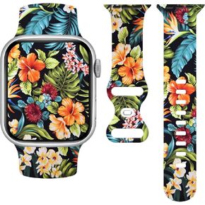 Floral Watch Band Compatible with Apple Watch, Iwatch Bands Silicone Strap Adjustable Replacement for All Series Women