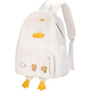 Cute Dcuk Backpack for Teens Girls Women, Kawaii Funny Aesthetic Corduroy Bookbag for High Middle School, Yellow