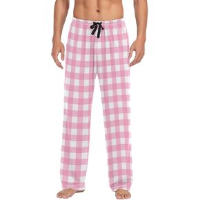 Pajama Pants for Men Gingham Pastel Pink White Check Mens Pajama Bottoms Lounge Pants S