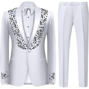 Men's 2 Piece Suit Slim Fit Suits for Men One Button Blazer Wedding Party Jacket Pants Set Beads Tuxedo Set