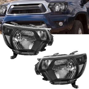 Headlight Assemblies Compatible with 2012 2013 2014 2015 Toyota Tacoma 12 13 14 15 Tacoma Headlights Headlamp [ DOT and SEA][Halogen Type][Passenger & Driver Side] Black Housing Amber Corner
