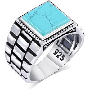 Sterling Silver Rings for Men - Style Mens Sterling Silver Ring with Onyx or Turquoise Stone, Anillos Para Hombre