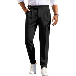 Runcati Mens Classic Fit Dress Pants Pleated Elastic Waist Work Pants Skinny Stretch Business Suit Pants in Saudi Arabia