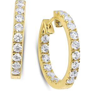 925 Silver 14K Yellow Gold Plated Cubic Zirconia inside out Hoop Earrings 1.5in Diameter