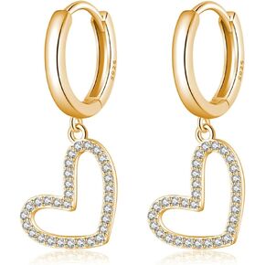 Reffeer Solid 925 Sterling Silver Love Heart أقراط القطرات للنساء المراهقات CZ Heart Hoop أقراط Huggie in Kuwait